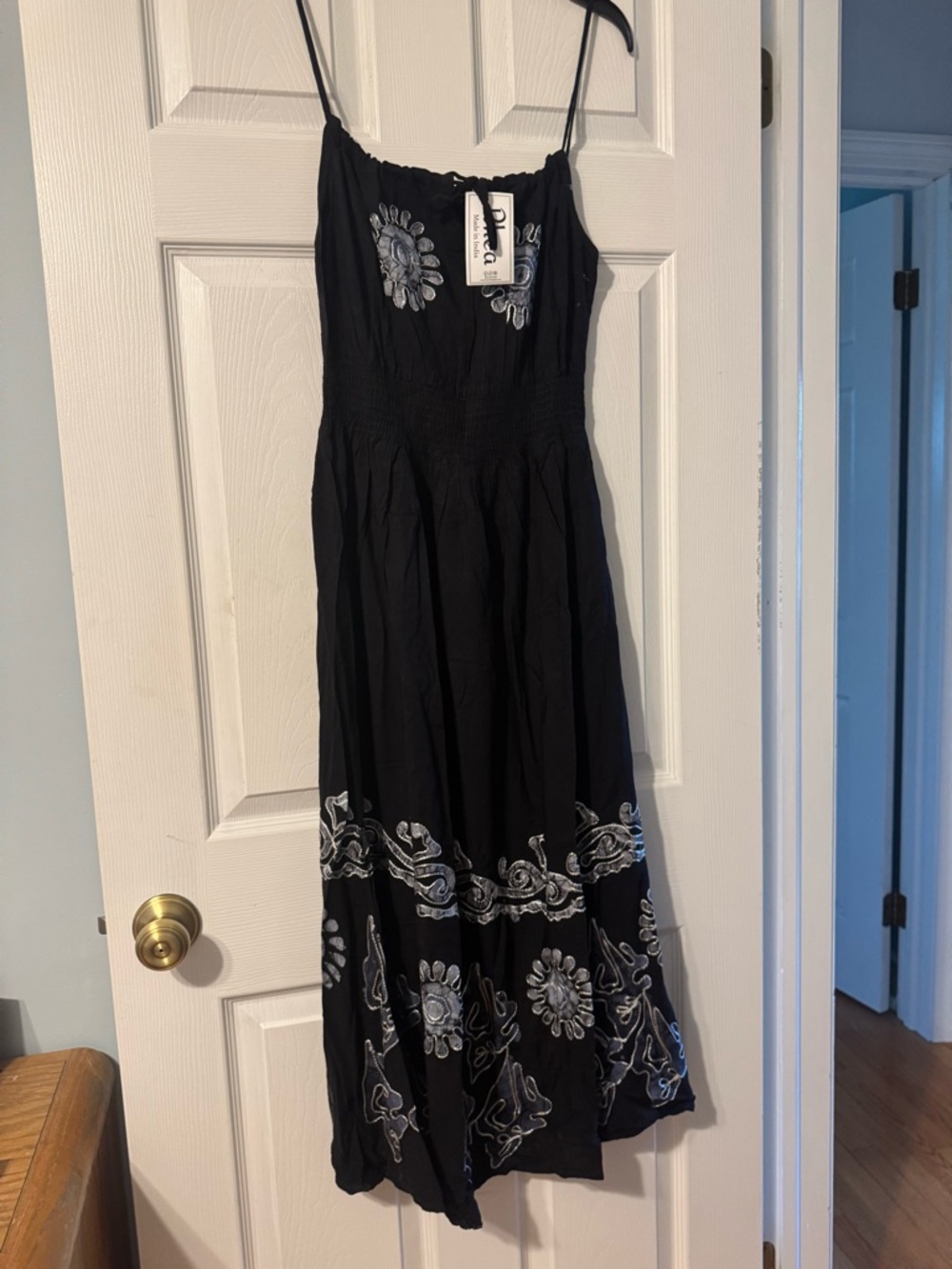 Black Embroidered Maxi Dress with Spaghetti Straps